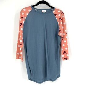 LuLaRoe Womens Disney Minnie Mouse 3/4‎ Sleeve Randy Top Blue Peach Size Small